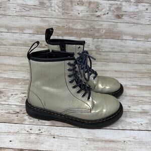 Dr Martens Sparkle Rays 1460J Silver Leather Glitter Ankle Boots Girls Size 2
